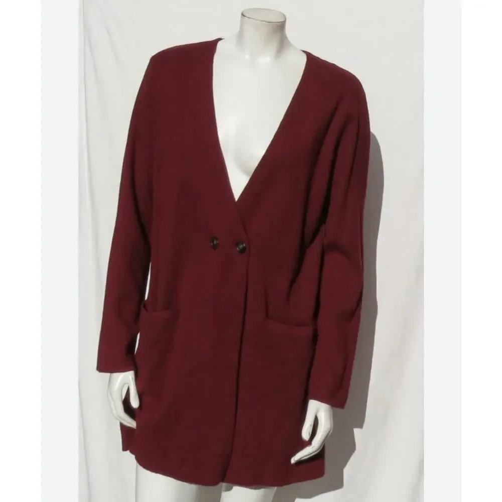 J.Crew Mercantile Cranberry Knit Blazer Cardigan Academia Oversized Sz Large